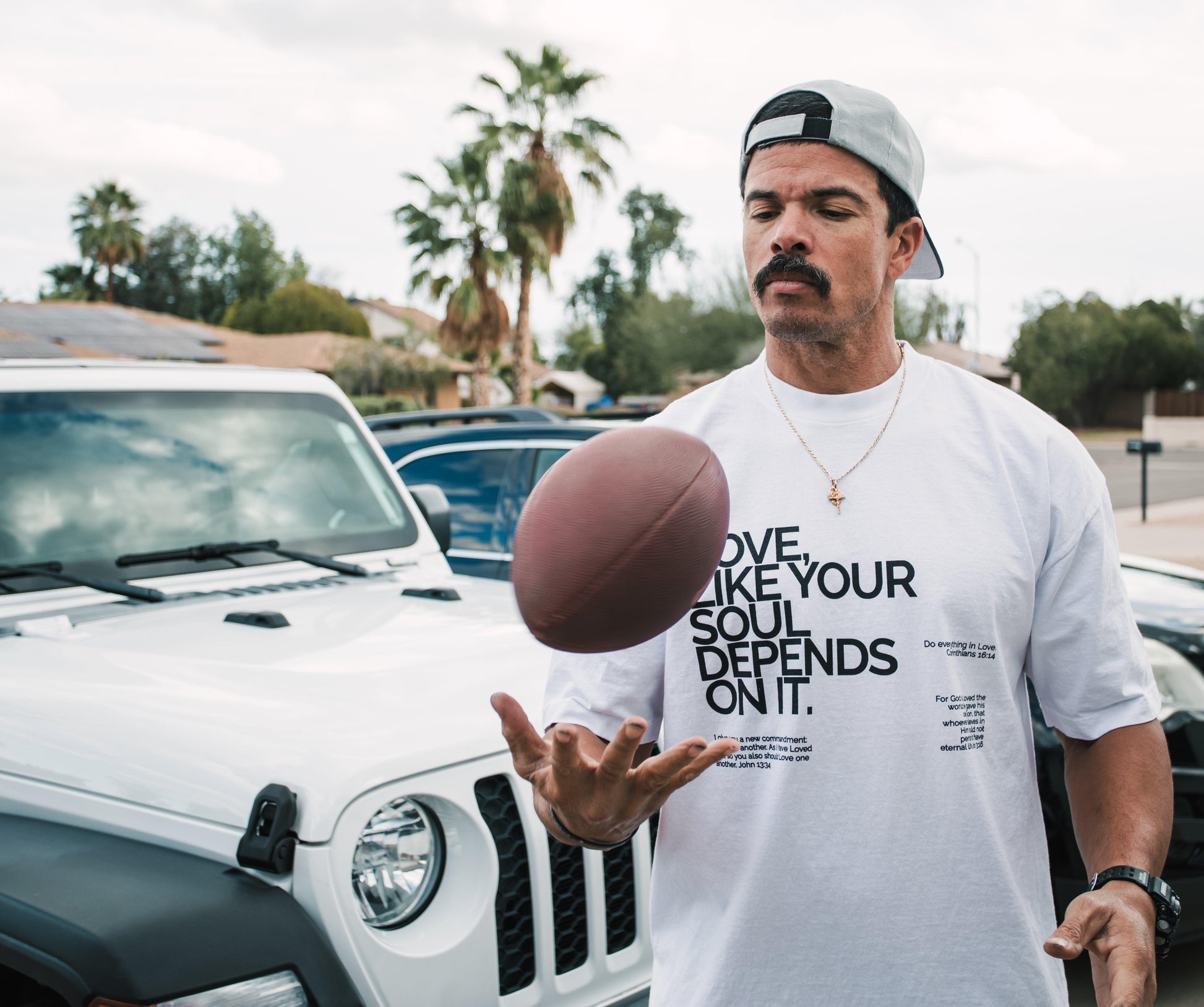 Love like your soul depends on it white unisex t-shirt  on model 