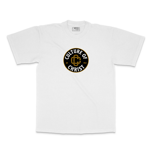 Culture of Christ black  logo on white unisex heavyweight  tee 