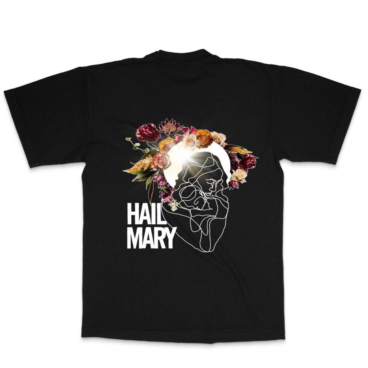 Hail Mary 30pcs black unisex Catholic tee back view