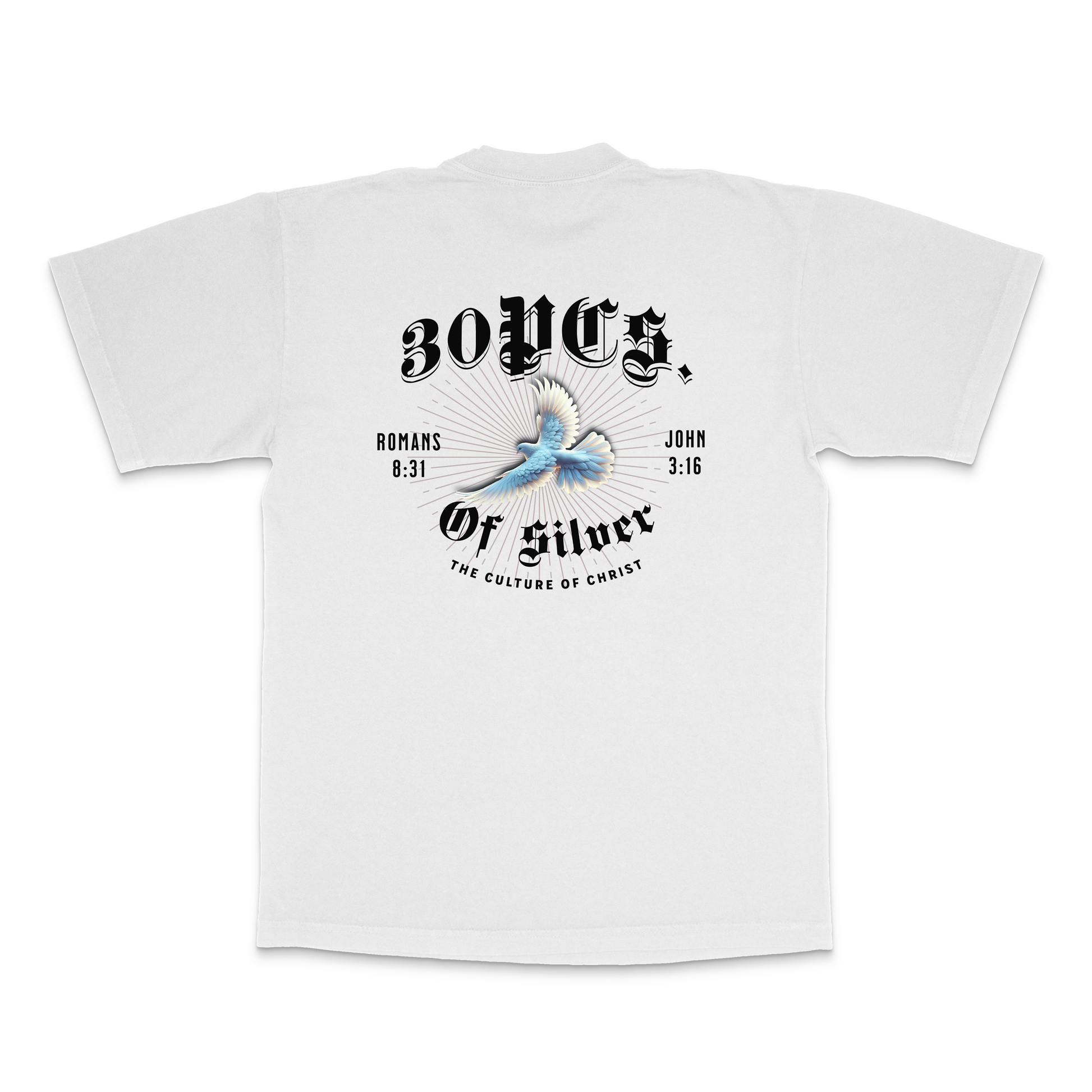 30 pcs logo and blue dove on white unisex heavyweight tee