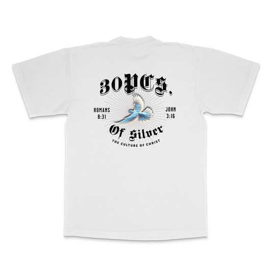 30 pcs logo and blue dove on white unisex heavyweight tee