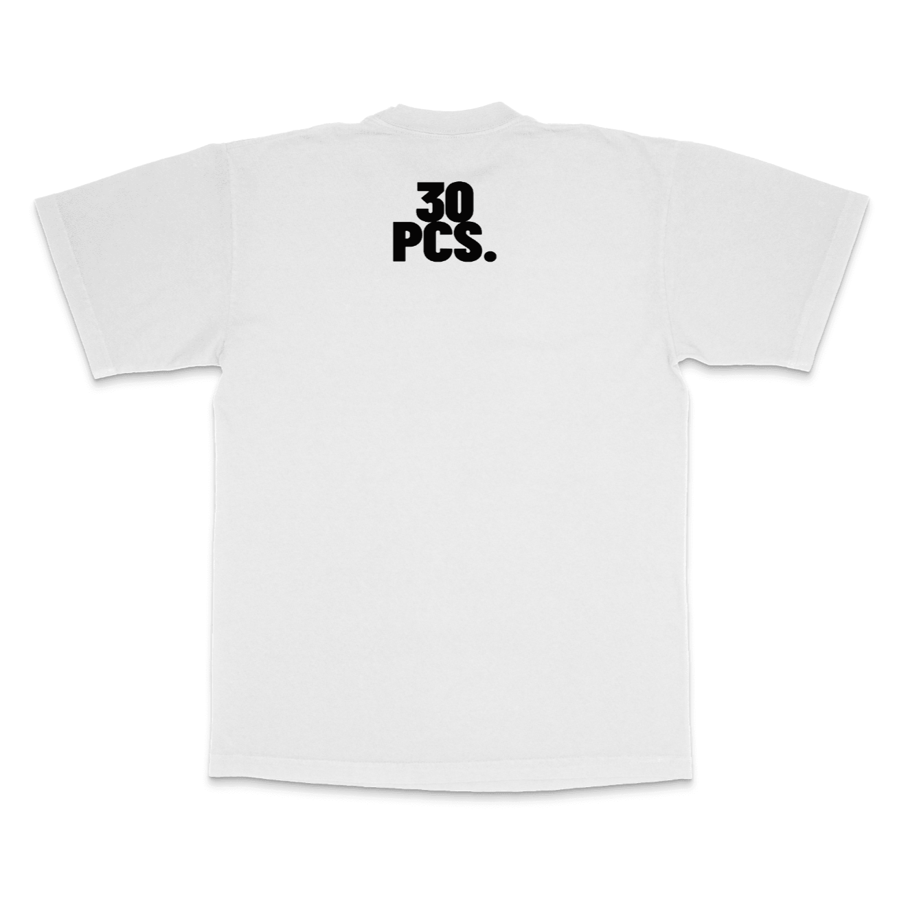 30 pcs of silver logo on back of white unisex heavyweight  tee