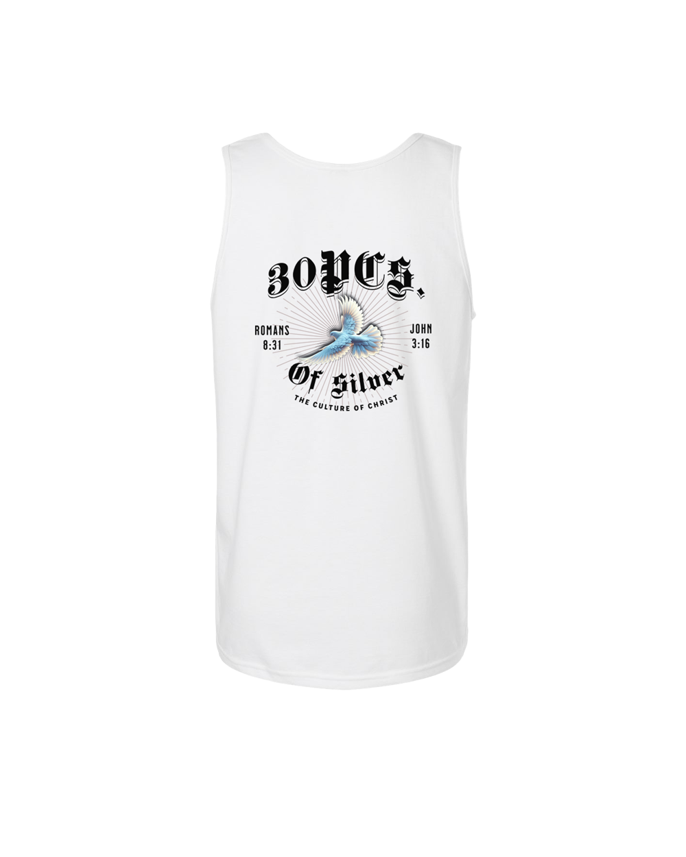 Culture of christ 30pcs of silver small logo on back of white unisex heavyweight cotton tank